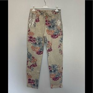 New Made in Italy Floral Sequin Pocket Trouser Cream